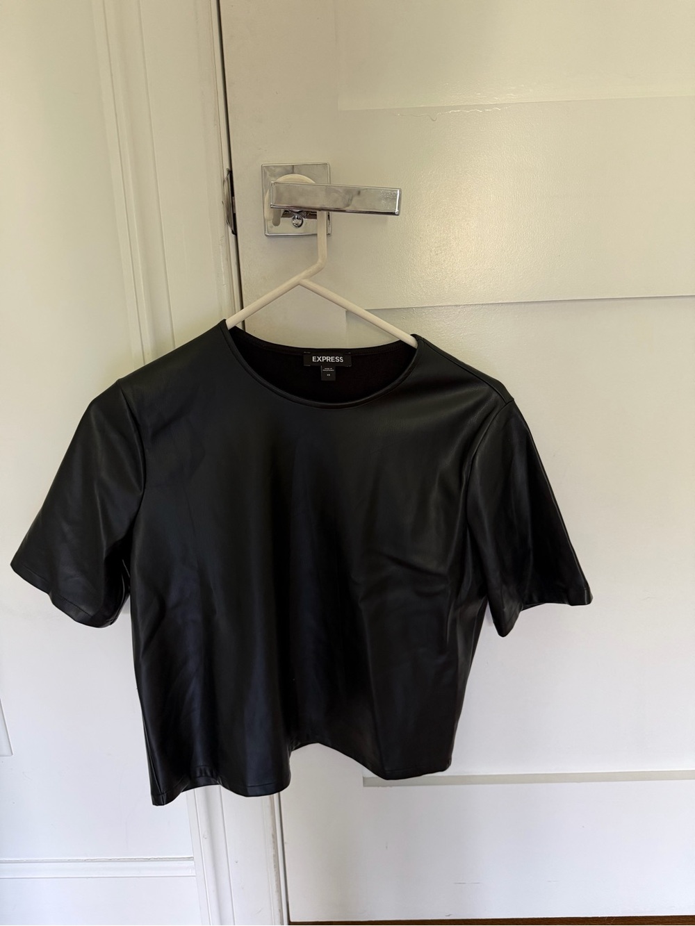 Express Black Faux Leather Short Sleeve Tee